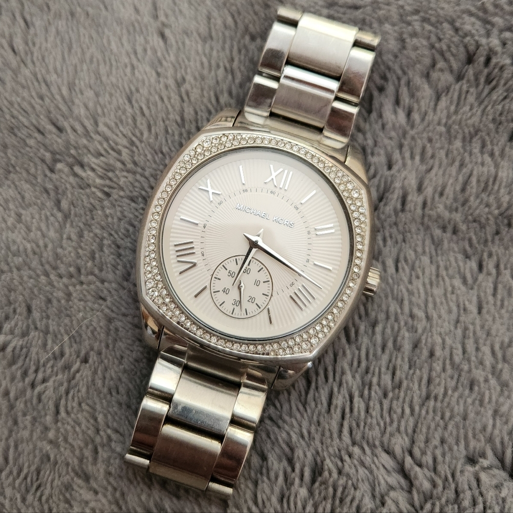 Michael Kors Silver and Crystal Women's Watch 6.5" Good Condition